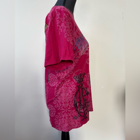 Christian Audigier Men's Red Skull and Rose Tee - Picture 3 of 12